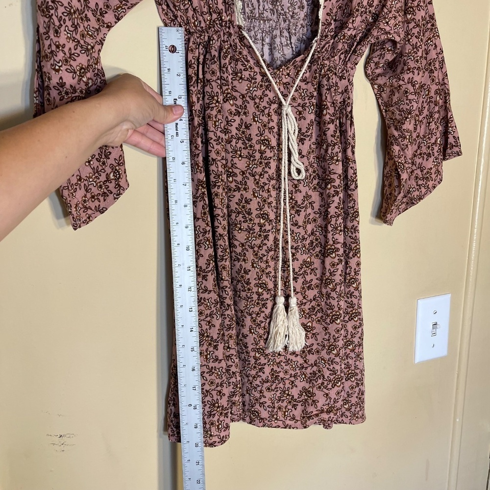 Audrey 3+1 Dusty Rose Floral Tie-Front Mini Dress - Picture 6 of 7
